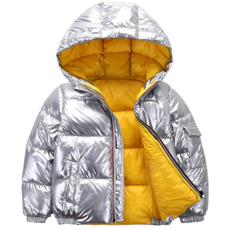 Зимняя детская пуховая куртка для мальчиков и девочек яркий пуховик с капюшоном