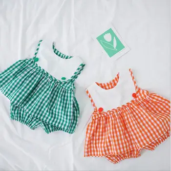 

2020 Korea Style Babys Girls 2 Pcs Plaid Set Vest+Shorts Cotton Fashion Summer Girls Suits 0-4 years QH376