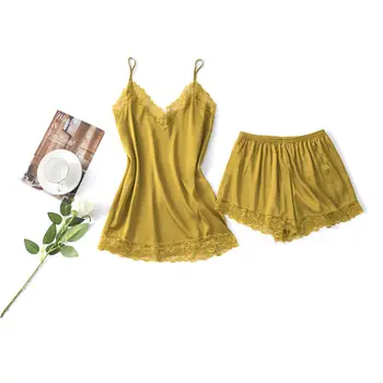 

Summer New Bottoming Shirt Ladies Suspenders Safety Pants Suit Chiffon Sexy Pajamas Home Wear Women Pajamas