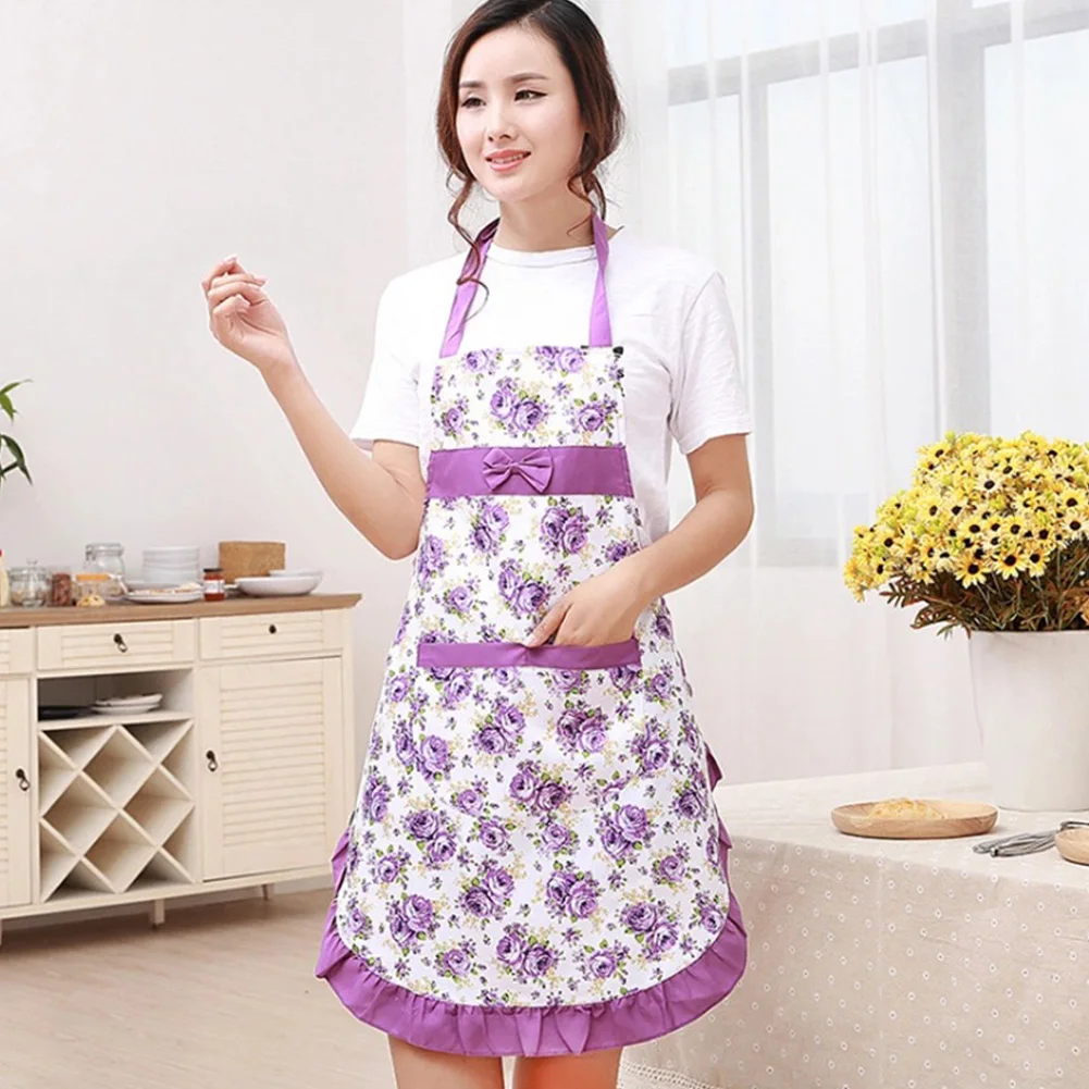 Washable Pocket Restaurant Apron Dress Home Floral Dining Cooking Kitchen