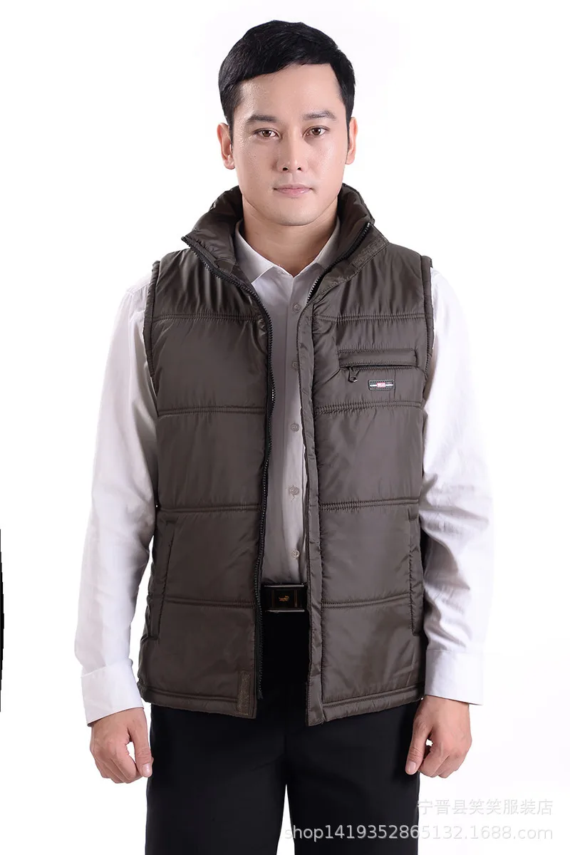 Middle-aged Men New Style Spring And Autumn Waistcoat down Feather Cotton Waistcoat Men's Stand Collar Casual Waistcoat