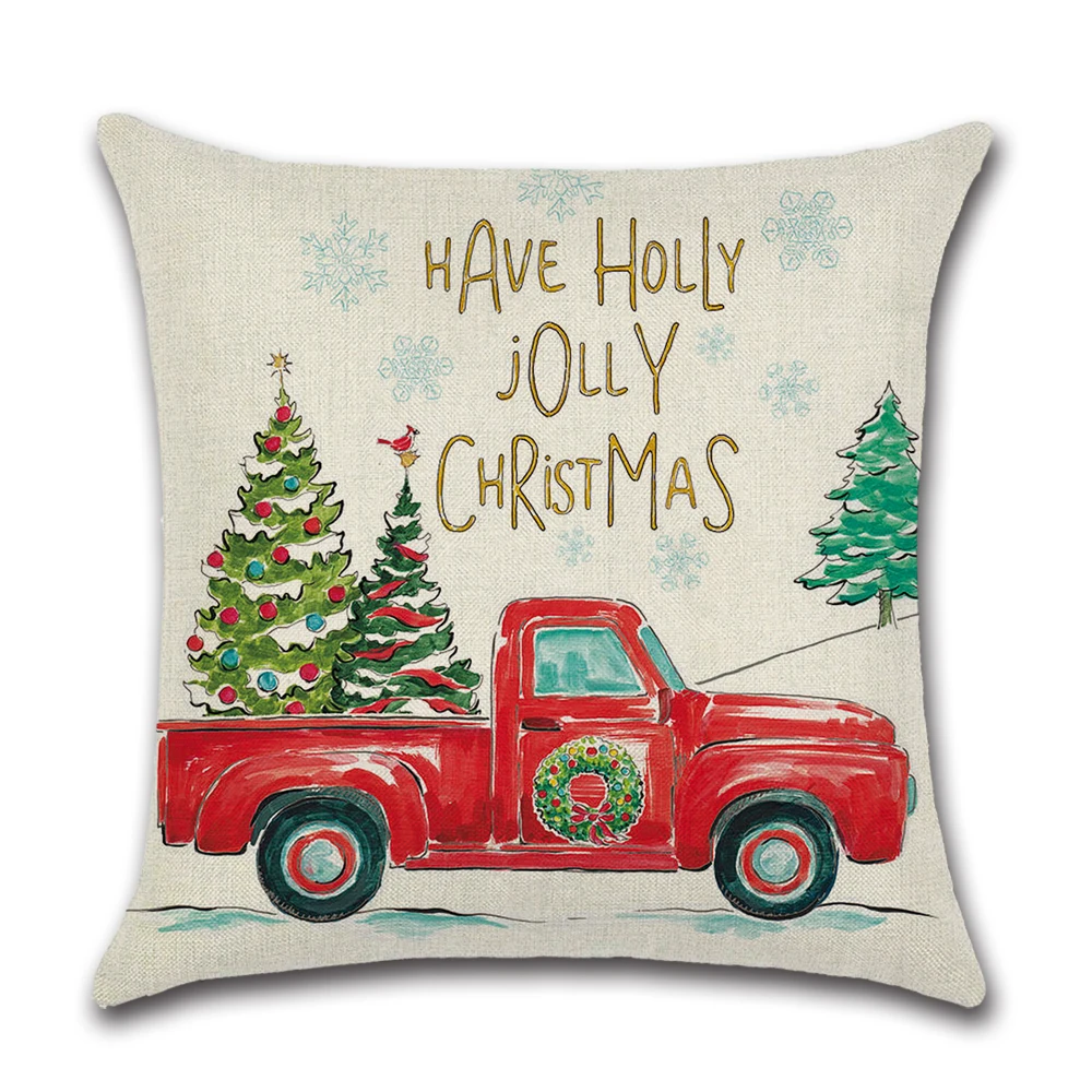 2 1pc Christmas Red Truck 45x45cm Cushion Cover Christmas Tree Decoration Family Living Room Chair New Year Linen Pillow Case - Цвет: 2