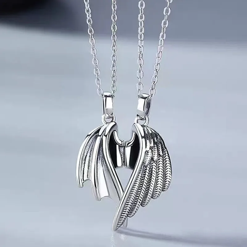 2 Pcs/set Devil Angel Couple Necklace Lovers Attract Leather Clavicle Chain Necklace Wedding Best Friend Gift|Pendant Necklaces| - AliExpress