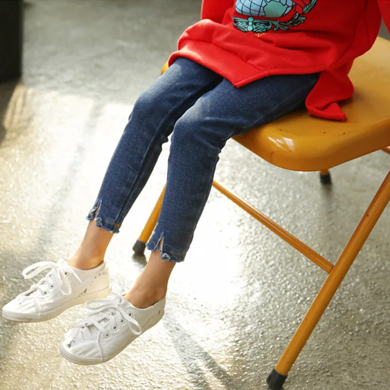 Girls Autumn Clothing New Style Elasticity Solid Color Jeans Middle And Large Children Slim Fit Versatile Pencil Trousers
