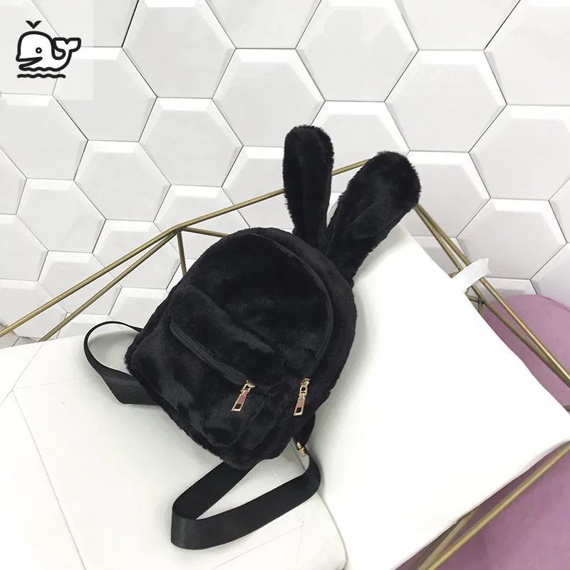 

Kawaii Furry Shoulder Bag New Korean Edition Female Student Rabbit Ear Plush Backpack Cute Cartoon Trumpet School Bag