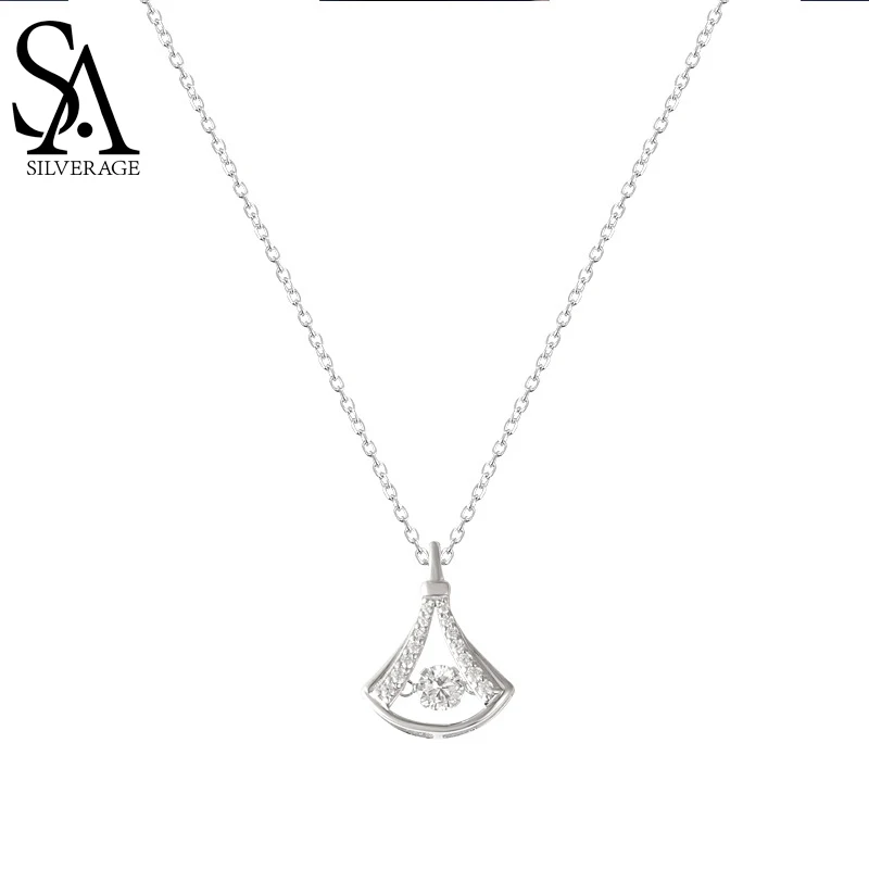 

SA SILVERAGE S925 Sterling Silver Necklace Female 2021 New Luxury Beating Heart Small Skirt Pendant Clavicle Chain 925 Jewelry
