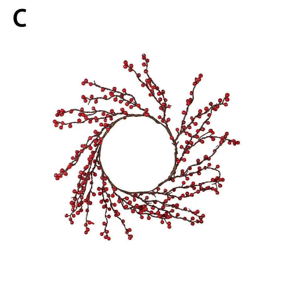 1 шт., модный Рождественский венок с красной ягодкой, подвесная гирлянда для двери, искусственный цветок, рождественские украшения, вечерние украшения для дома - Цвет: C