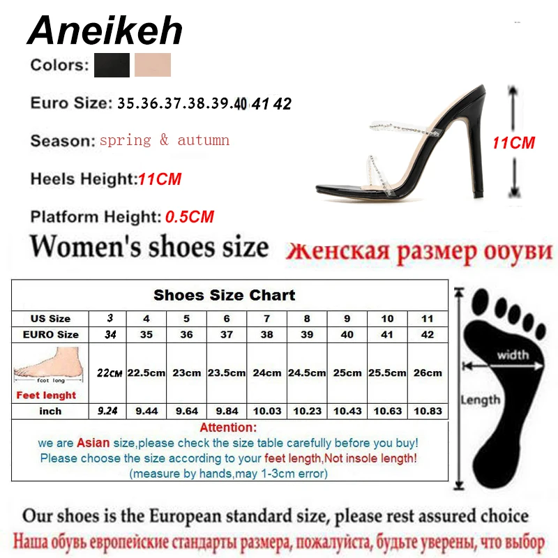 Aneikeh пикантные стразы из ПВХ в стиле «Гладиатор» с открытым носком шпильки летние Для женщин Высокие каблуки Открытые сандалии женские туфли-лодочки Дамская обувь; размеры до 42