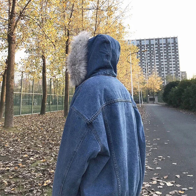 Liketkit мужские зимние джинсовые куртки с капюшоном 2019 одноцветные винтажные