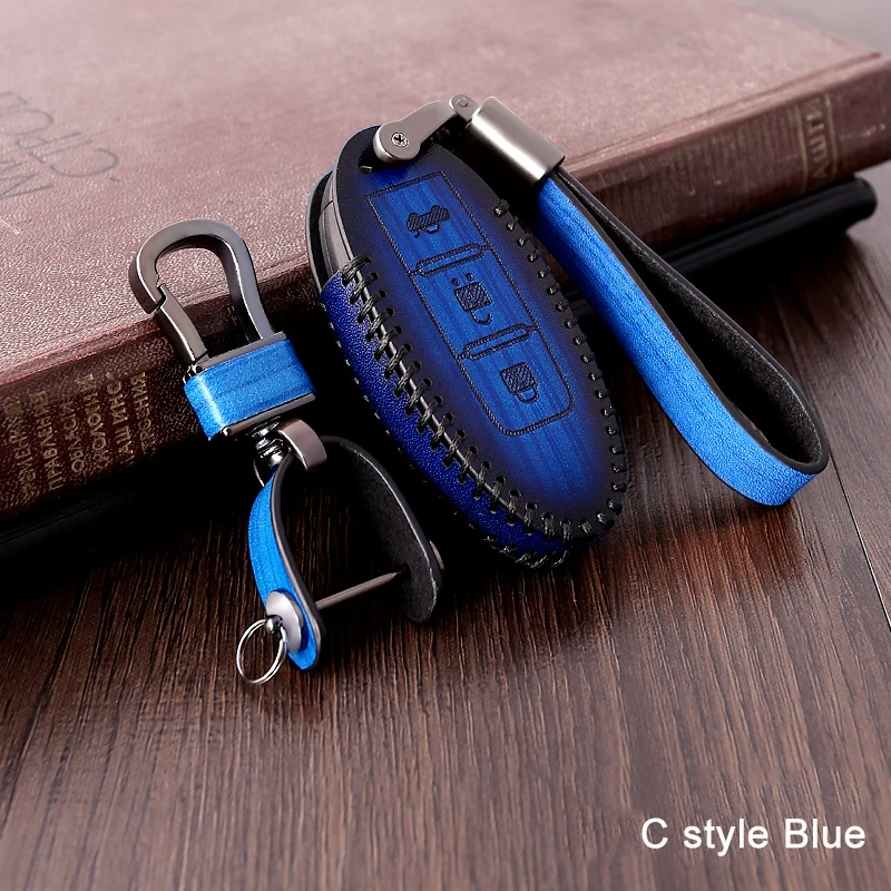 C Style Blue Чехол из натуральной кожи с дистанционным управлением для автомобиля, чехол для Nissan Qashqai J10 J11 X-Trail t31 t32 kicks Tiida Pathfinder муранское Примечание - Название цвета: C Style Blue
