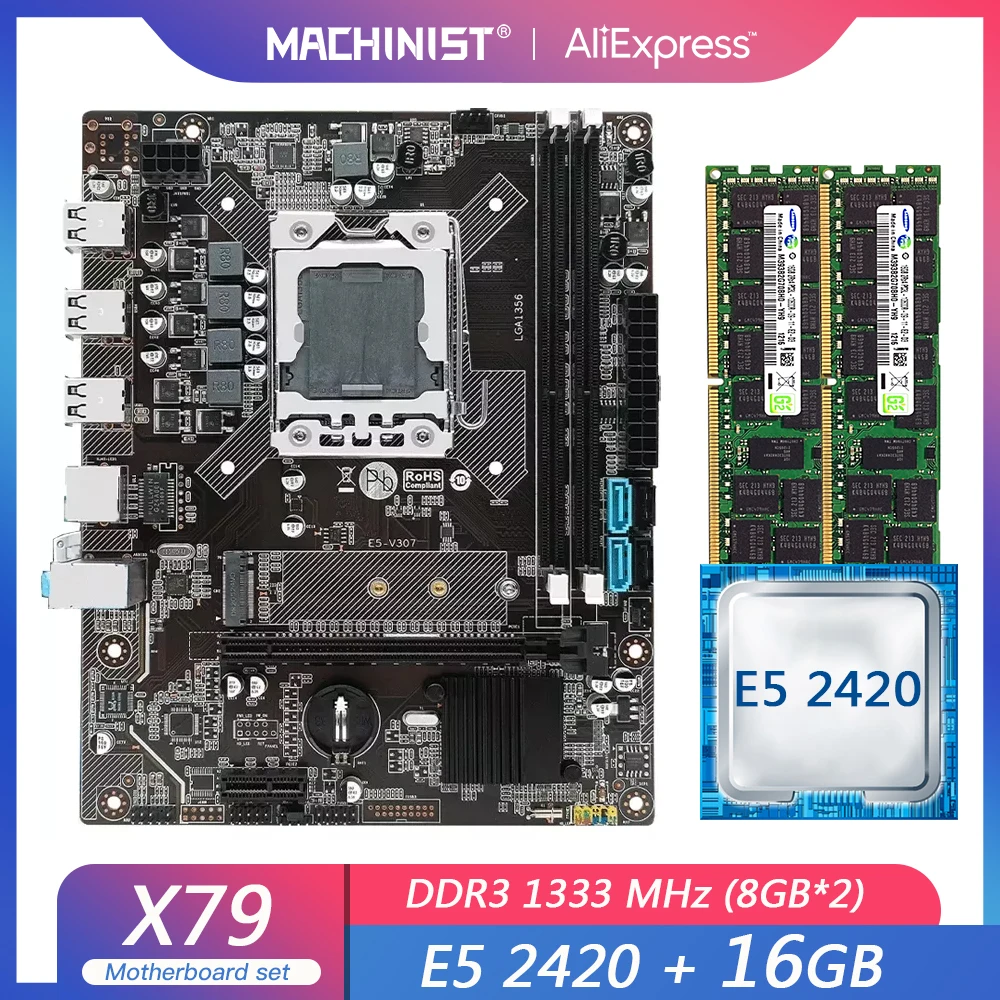 X79 LGA 1356 Motherboard Set Kit With Intel Xeon E5 2420 CPU 16G(2*8GB) DDR3 ECC REG memory RAM Mico-ATX NVME M.2 SSD E5-V307 | Компьютеры