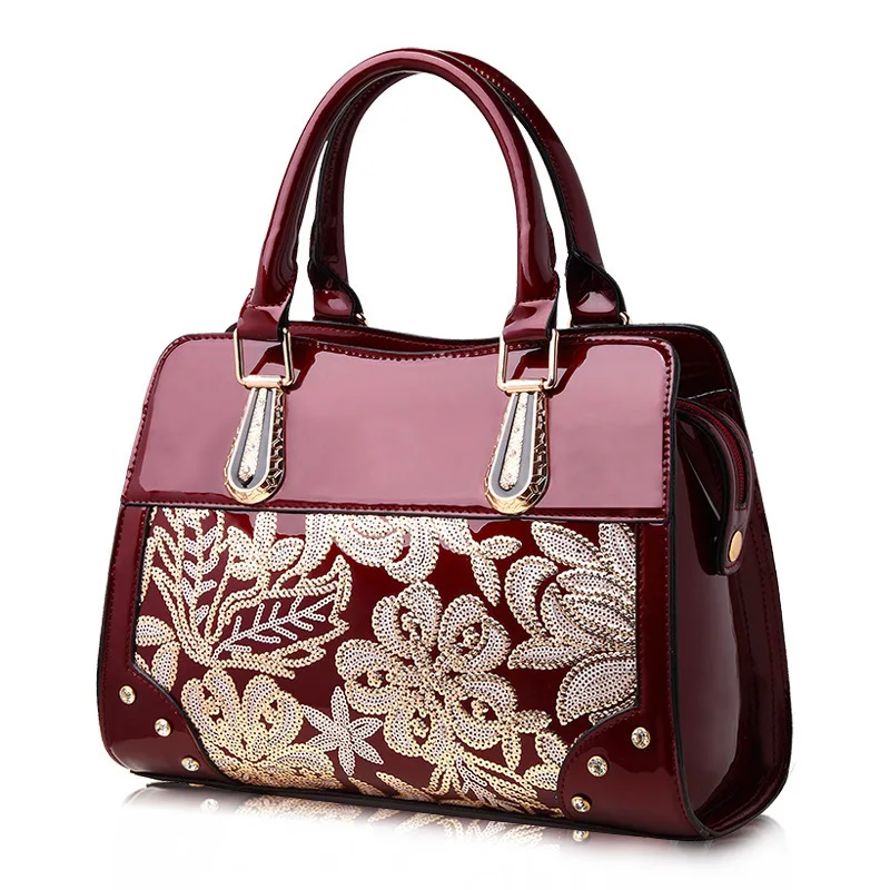 

PU Handbag 2018 New Style WOMEN'S Bag Top Grade Patent Leather Handbag Shoulder Bag Europe And America Fashion Sequin Perkin Bag