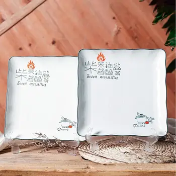 

2Pcs/Set Square Round Ceramic Dinner Plate Cuisine Necessities Beefsteak Dessert Fruit Dish