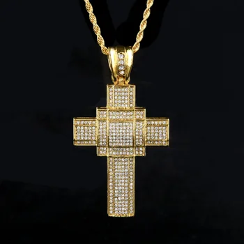 

Hip Hop Ice Cubic Zircon Glitter Diamond Cross Jesus Pendant Necklace Stainless Steel Dainty Men's Exaggeration Jewelry Necklace