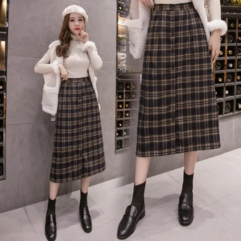 

Fashion women's skirts 2020 autumn new large size net red plaid high waist slimming mid-length skirt