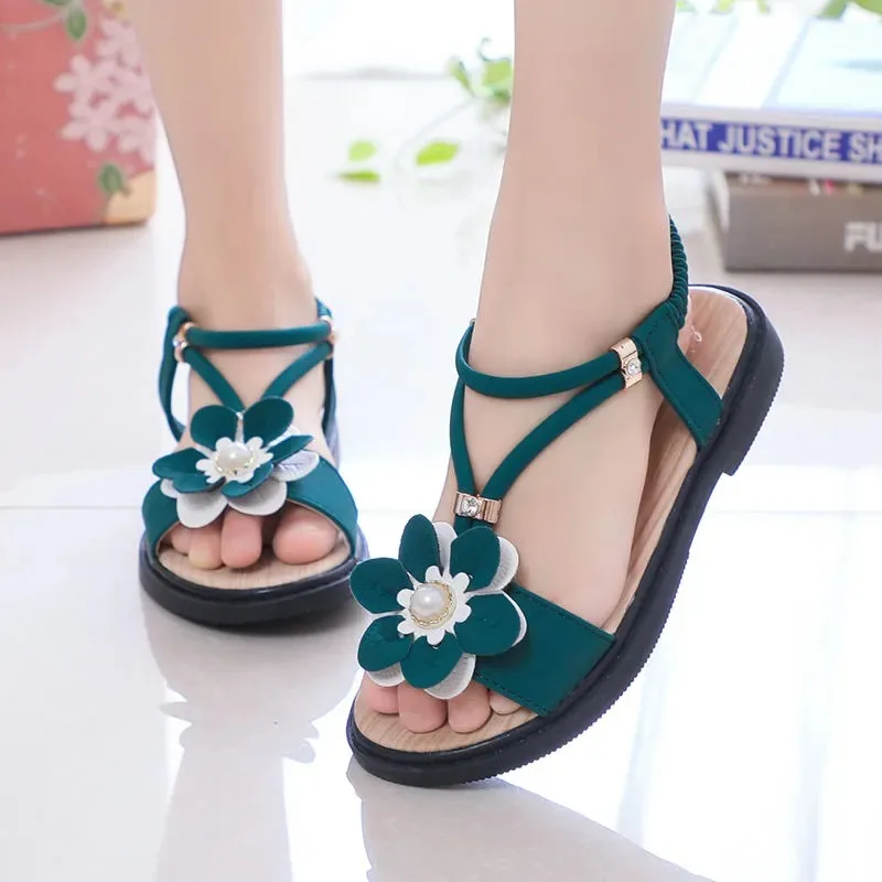 Summer Children's Big Gladiator Sandals For Girls Flowers Green Pink Sweet  Beach Shoes Kids Floral Sandals Princess Shoes New|Sandals| - AliExpress