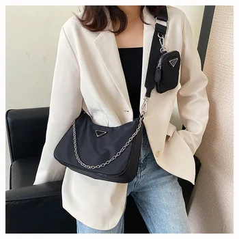 

2 Piece Set New Nylon Cloth Chain Shoulder Messenger Bag Vintage Simple Small Square Bag Crossbody Bags for Women Messenger Bags
