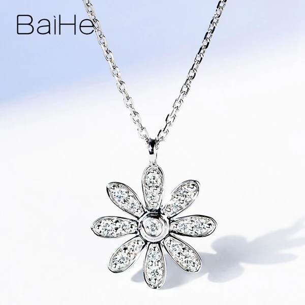 BAIHE Solid 18K Белое Золото 0.20ct Сертифицированный круглый полный огранки натуральные бриллианты украшения для помолвки Подарочные ожерелья