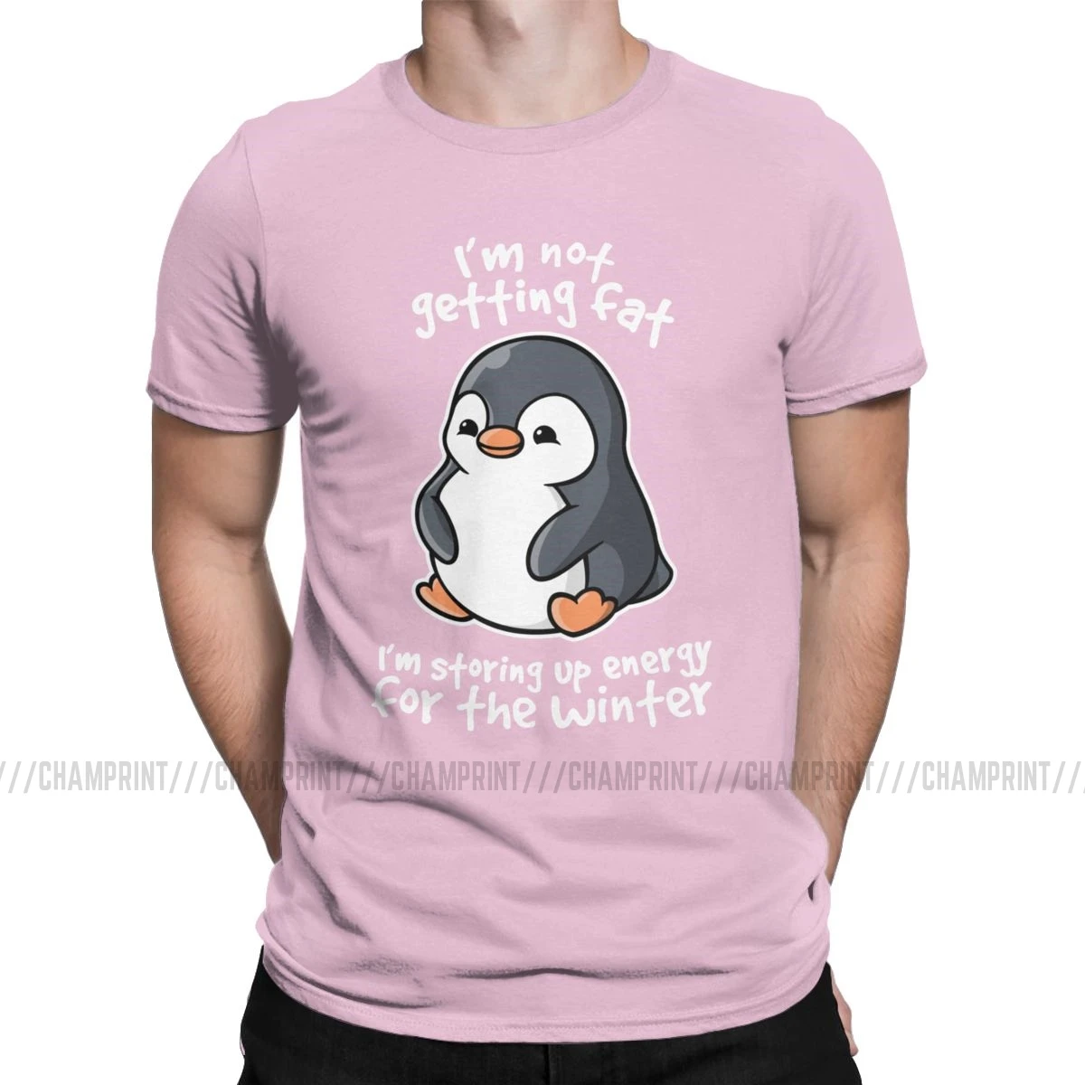 Футболки с надписью «I'm Not Get Fat», «I'm Storing Up Energy For The Winter», футболки для мужчин, Pingu Meme, одежда с забавными рисунками, модные футболки - Цвет: Розовый