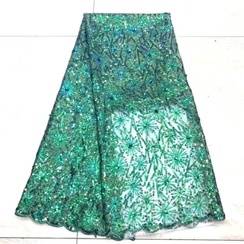 

Glitter French Lace Fabric African Velvet Sequin Lace Fabric Nigerian Lace Fabric 2020 green High Quality lace for Party Dress