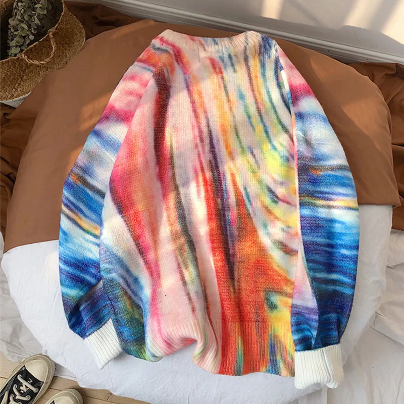 Autumn New Camo Sweater Men Fashion Tie Dyed Printed Casual Knit Sweater Men Streetwear Wild Loose Hip Hop Sweter Male Clothes