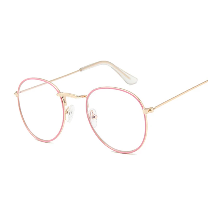 Круглые лучи, прозрачные очки, оправа для мужчин и женщин, поддельные очки, винтажные оптические очки для близорукости, оправы для очков, женские ретро очки - Цвет оправы: Gold pink Trans