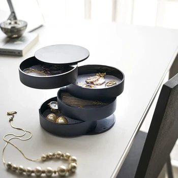

4 Layers Jewelry Storage Box 360 Degrees Rotary Holder Jewelry Organizer For Earrings Rubber Band Bracelet Small Items CLL9347