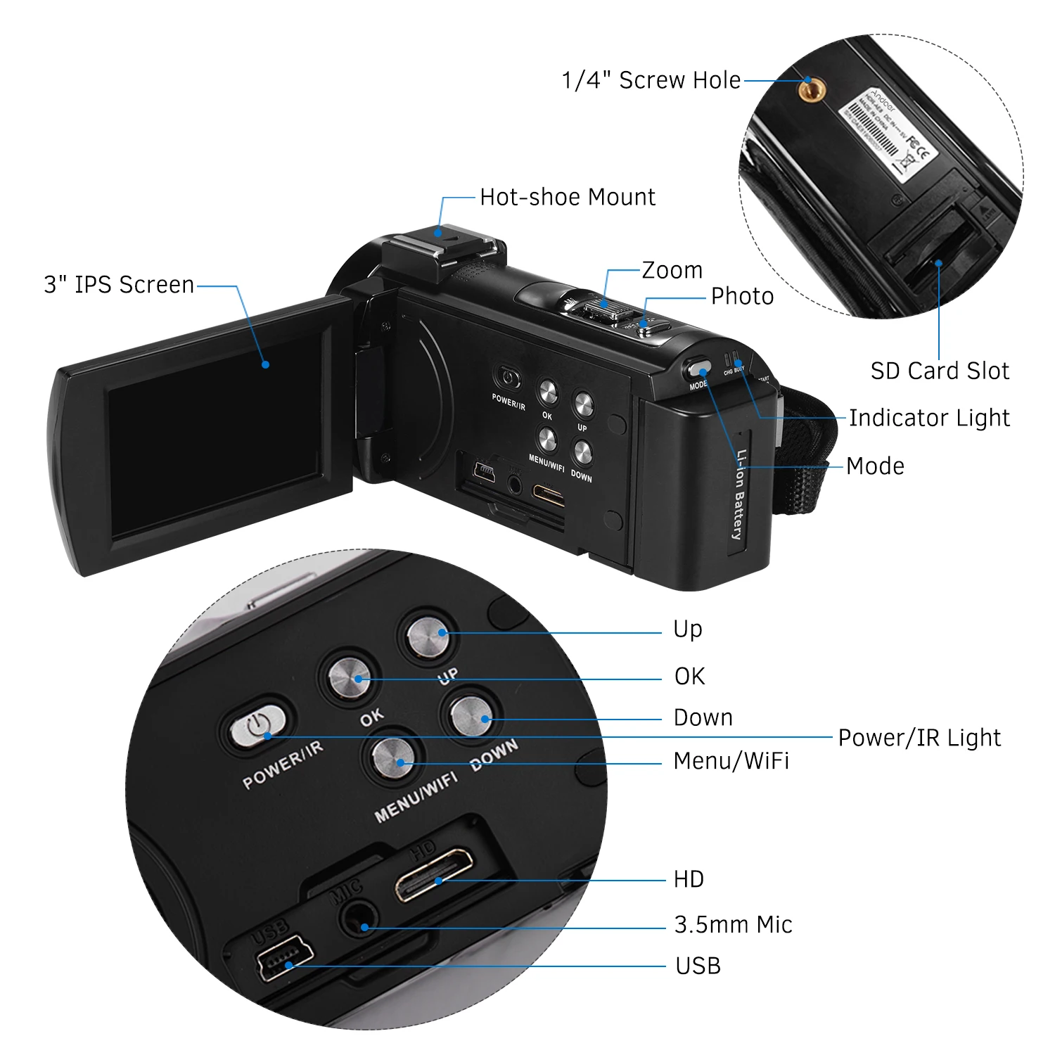 Andoer HDV-AE8 4K WiFi цифровая видеокамера DV рекордер 30MP 16X цифровой зум ИК ночного видения сенсорный экран Камера s