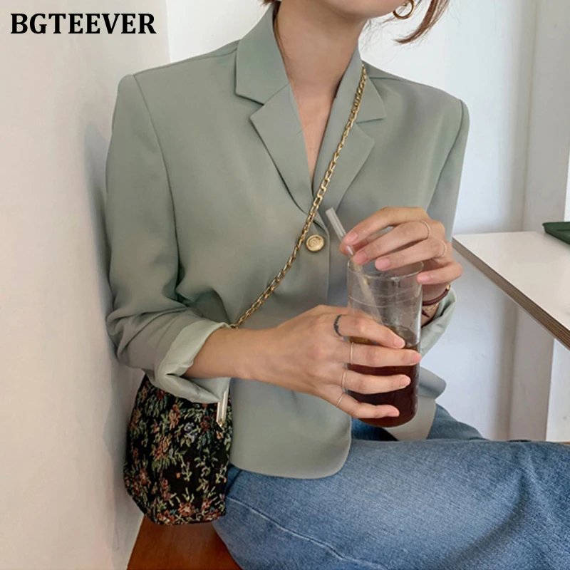 Шикарный короткий Блейзер с отложным воротником для женщин светло-зеленый