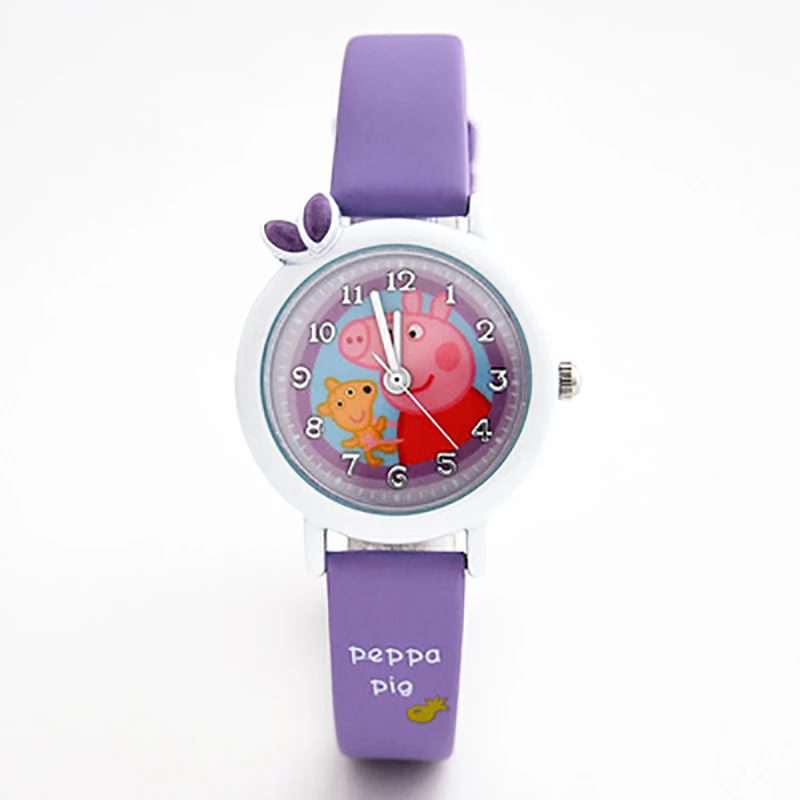 Peppa Pig мультфильм рисунок игрушечные часы детские электронные водонепроницаемые часы развивающие игрушки кожаный ремешок Кварцевые часы для мальчиков и девочек подарок для детей