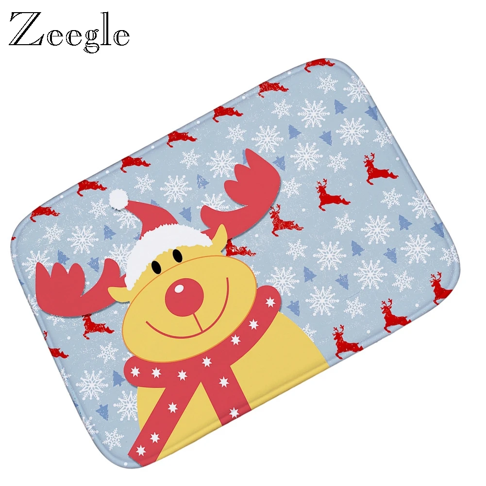 Zeegle Christmas Floor Mat Doormat Anti Slip Foot Mat Absorbent Bathroom Doormat Flannel Soft Hallway Carpet Washable Door Mat