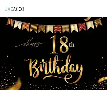 

Laeacco Happy Birthday 18th Balloon Flag Glitters Gold ribbon Backgrounds Photography Customize Backdrops Props For Photo Studio