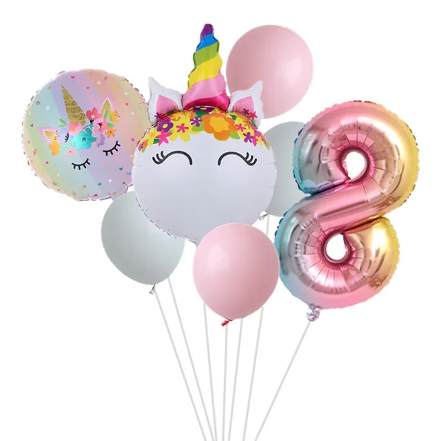 Rainbow Unicorn Balloon Number Foil Globos 1 2 3 4 Years Old Birthday Party Decoration Kid Unicorn Theme Party Wedding Balls Toy set 8