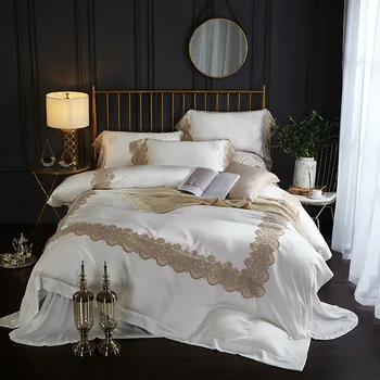 

Spring and Summer New Products 60 Solid Color Tencel Lace Four-piece Set Plain Color Lyocell Fiber Kit Simple Style Bedding