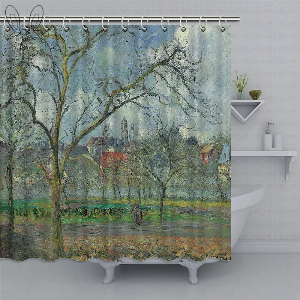 Aplysia Oil Painting Bath Shower Curtain 3D Tree Mildew-proof Polyester Fabric Shower Curtains For Bathroom Decor - Цвет: 087
