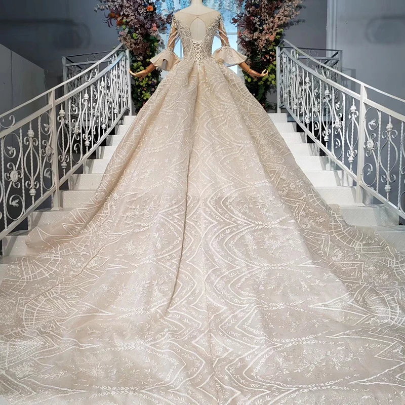 HTL850 бальное платье, свадебные платья, новинка, цвета шампанского, рукав до локтя, Блестящий узор из бисера, африканские Свадебные платья для невесты, bestidos de novia