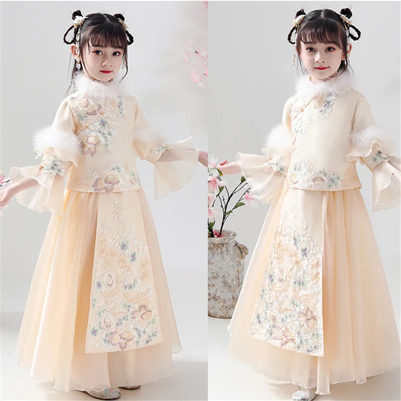 Элегантное роскошное платье принцессы Ципао в китайском стиле для девочек на год, фестивали, церемонию, детские костюмы для фортепиано, платье чонсам