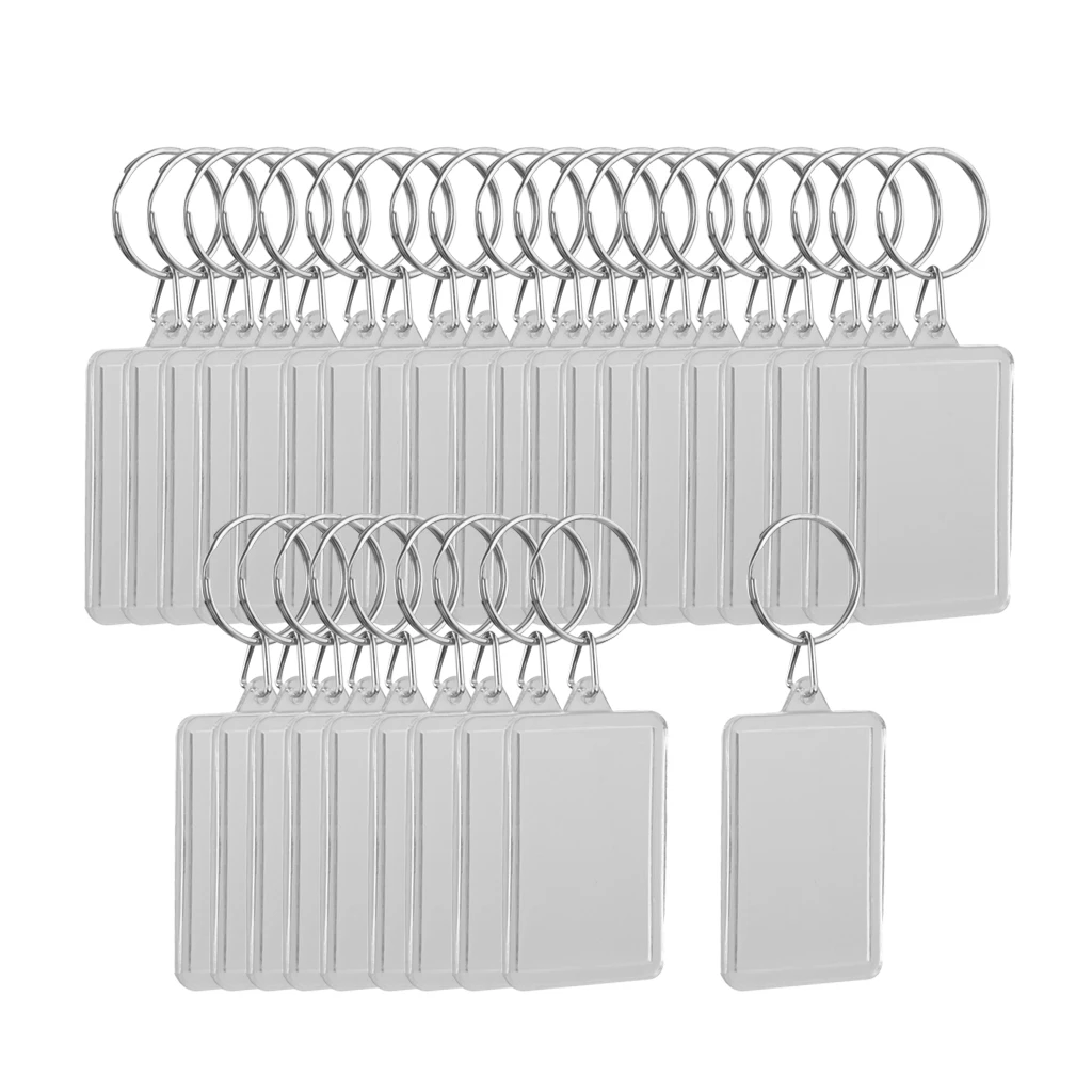 30Pcs Acrylic Rectangle Transparent Ring Keychain Blank Insert Photo Frame