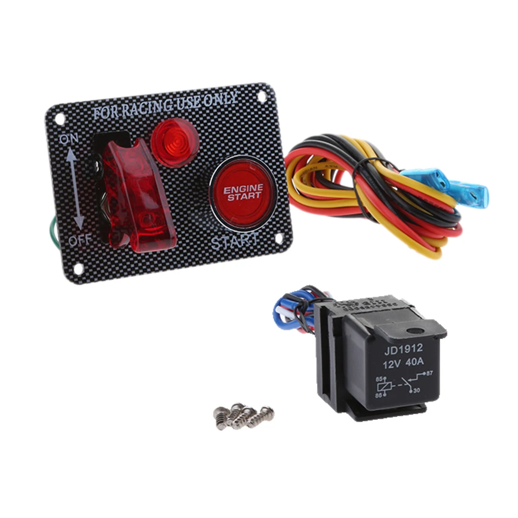 DC 12V Ignition Switch Panel 3 Position Engine Start Push Button LED Toggle for Racing Car Truck (Red)