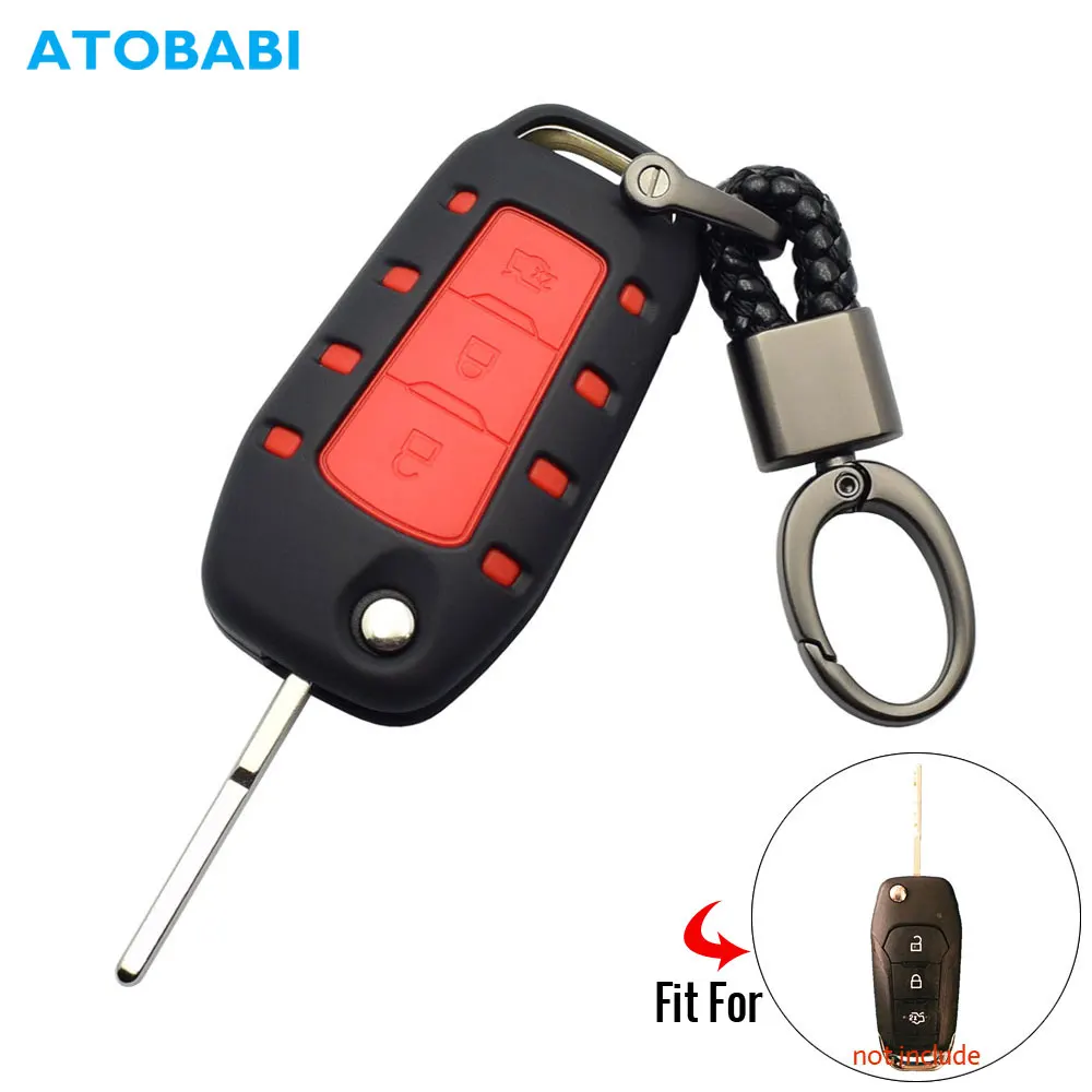 Чехол для ключей ATOBABI для Ford Mondeo Focus для Fiesta Ecosport Kuga 3 кнопки складной ABS+ Силиконовый комбинированный пульт дистанционного управления