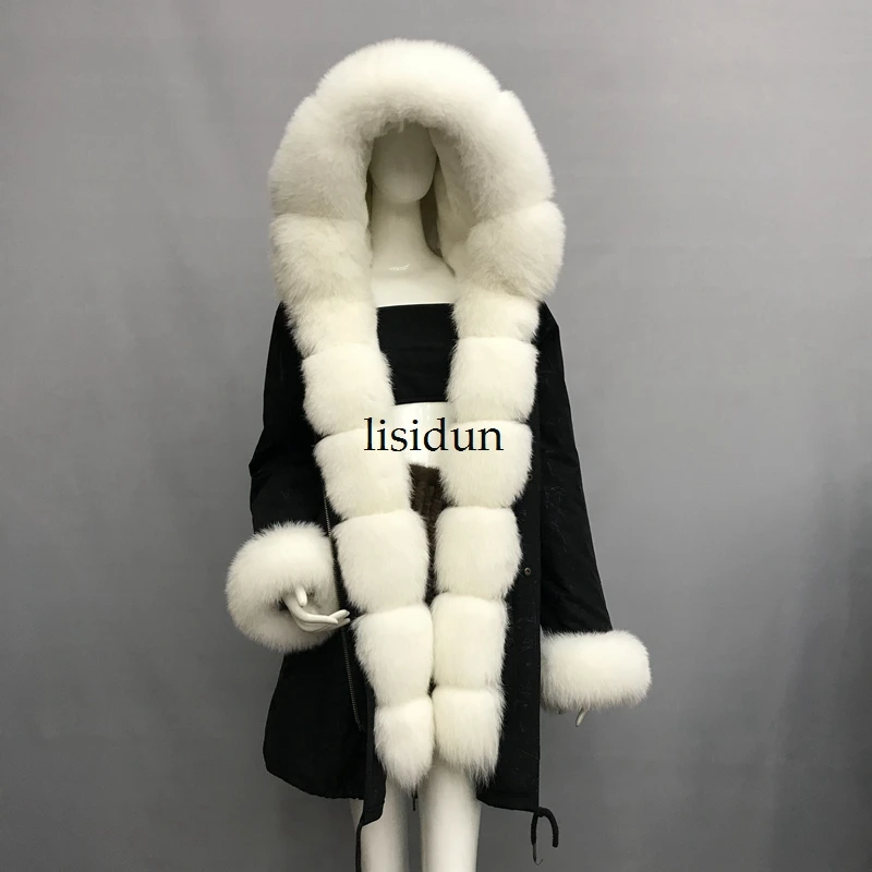LISIDUN настоящая меховая Парка женская зимняя куртка натуральный Серебряный лисий мех пальто с капюшоном настоящая подкладка из кроличьего меха куртка женская шуба