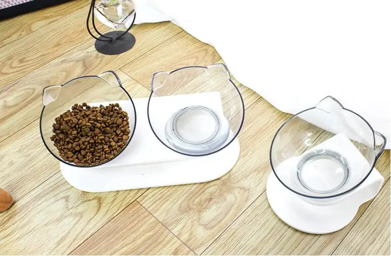 Миска для домашних животных двойная стандартная миска воды кошек прозрачная