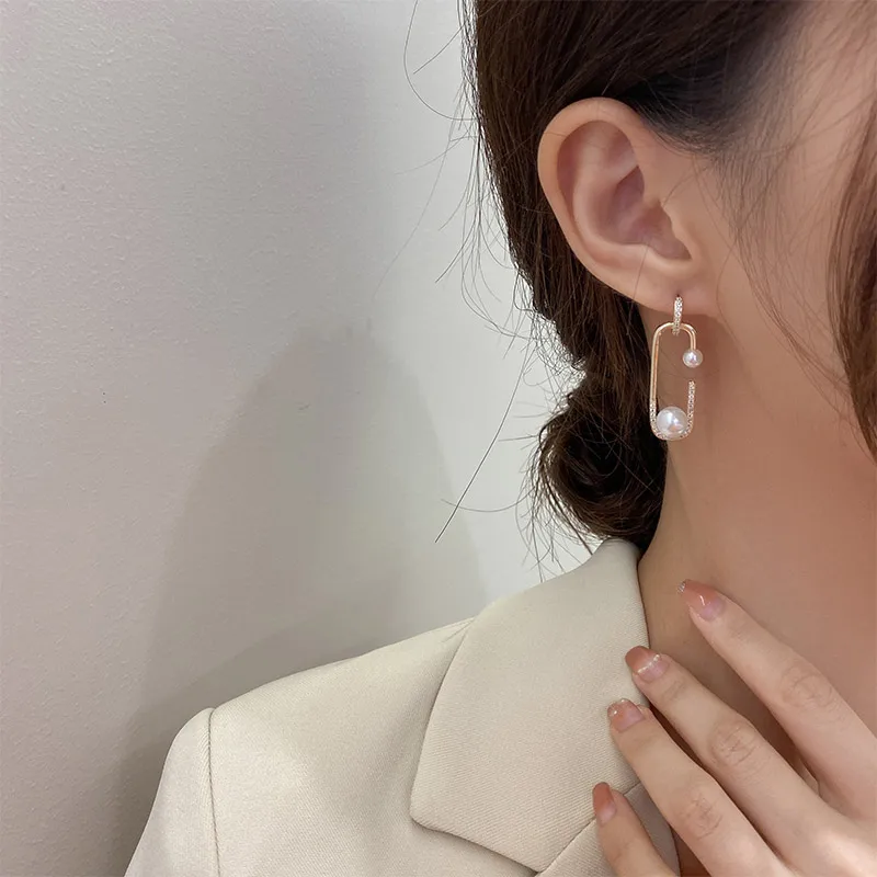 Pearl Gold Color Drop Earrings For Women Engagement Wedding Daily Wearing Korean Fashion Jewelry