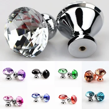 New 30mm Diamond Shape Design Crystal Glass Knobs Cupboard Pulls Drawer Knobs Kitchen Cabinet Handles Furniture Handle Hardware