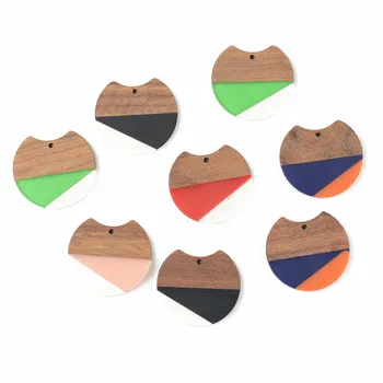 

10 PCS Jewelry Making Korean Round For Women Spring Style Personality Wood And Resin Splicing Color Earrings Accessories