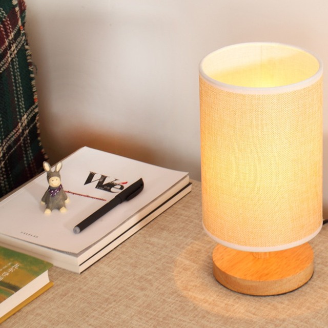 Table Lamp Nightstand Desk Lamp USB Bedside Light With Wood Base And Linen Shade For Living Room Office Dorm Lighting