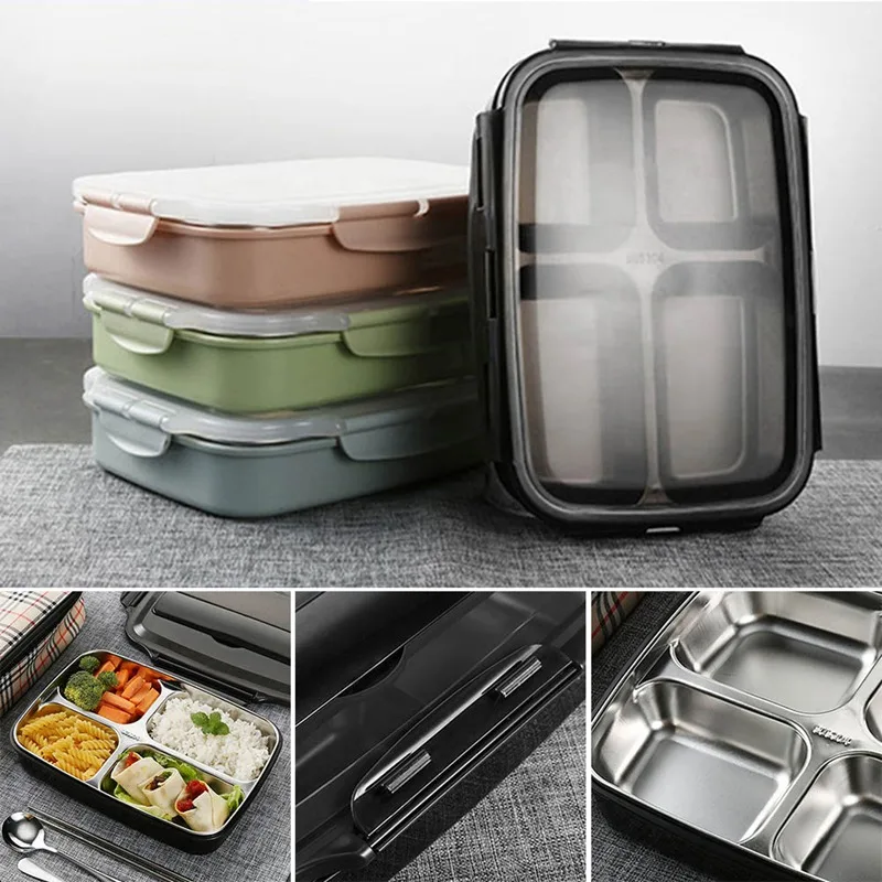 Нержавеющая сталь Ланч-бокс герметичный Ланч Bento коробки столовая посуда набор микроволновая печь Взрослый Детский пищевой контейнер