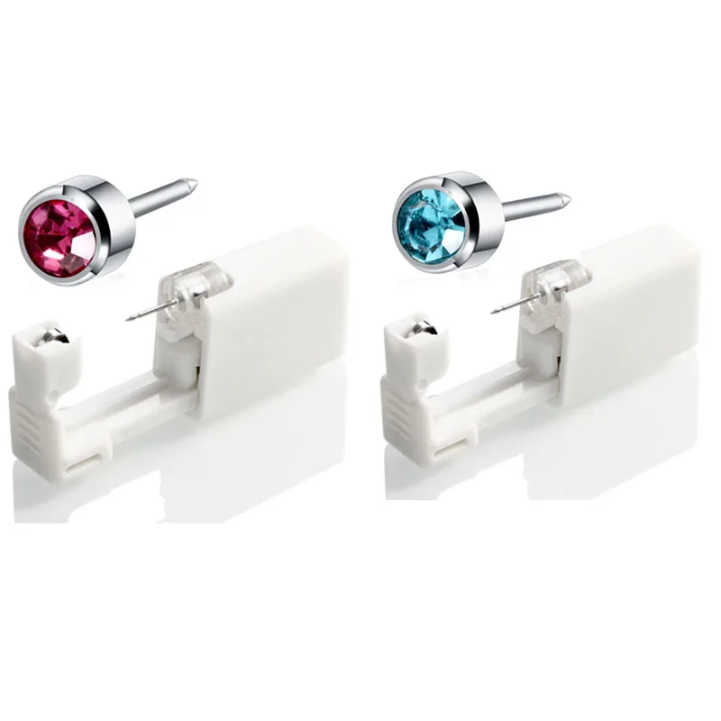 

2 Set Disposable Ear and Nose Piercing Device Unisex Sterile Frame Fashion Ear Piercing Equipment Cubic, 1 Set Blue Zirconia & P