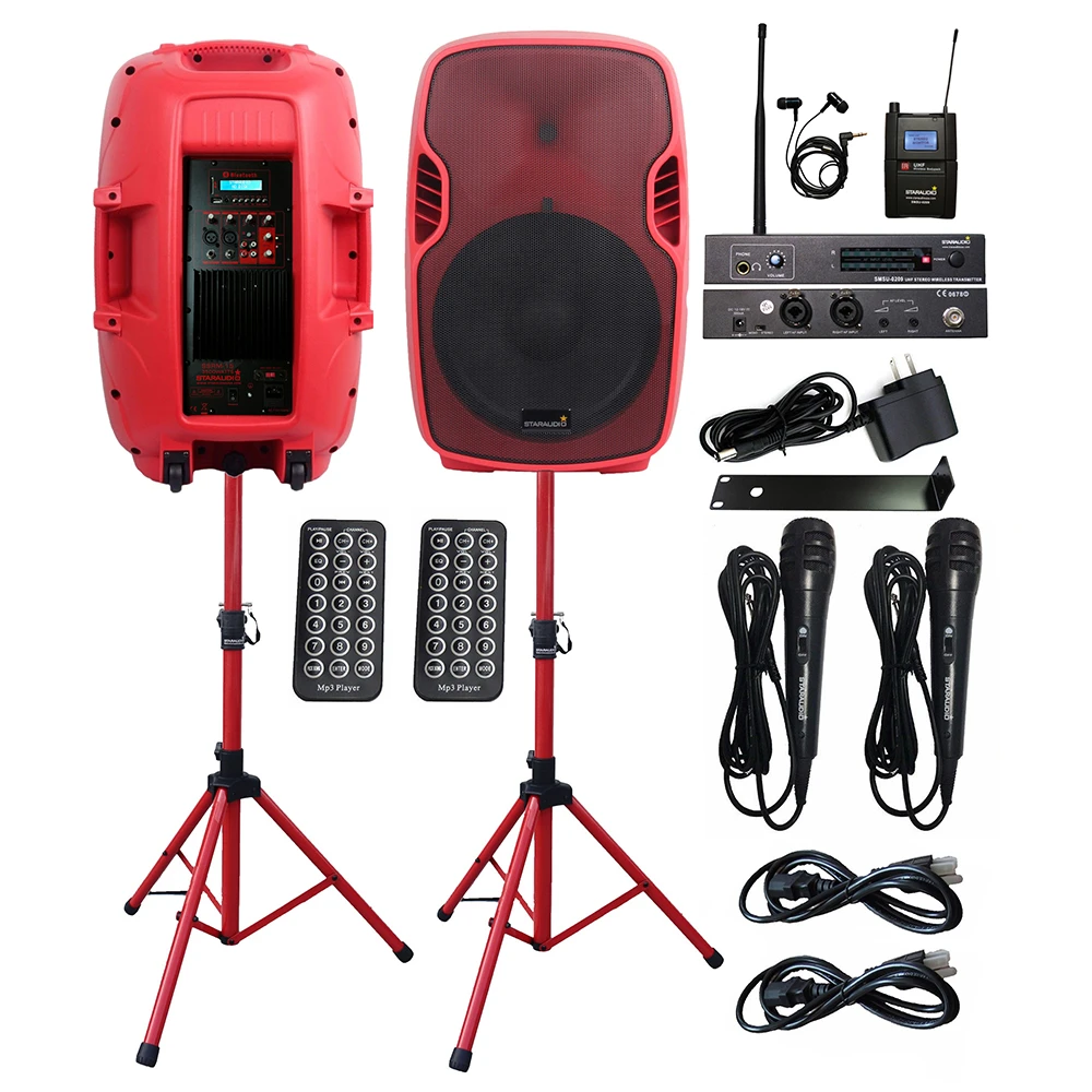 STARAUDIO 2X15 "DJ 3500W BT USB altavoces etapa está cable micrófonos 1CH UHF auriculares inalámbricos estéreo Mic SSRM 15| Altavoces portátiles| - AliExpress