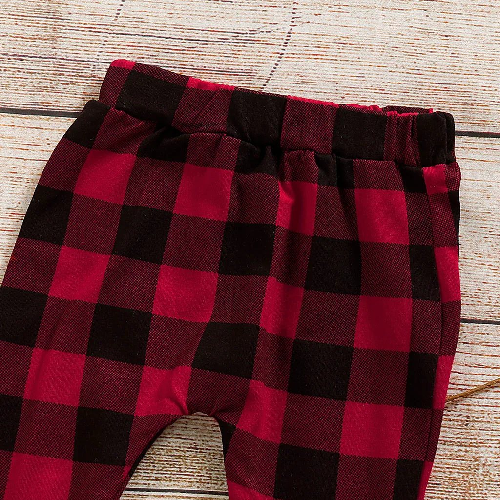 Комбинезон с буквенным принтом для маленьких мальчиков и девочек, боди+ клетчатые штаны+ шапочка, комплекты одежды, одежда для новорожденных Одежда для маленьких девочек Рождественская Одежда для девочек